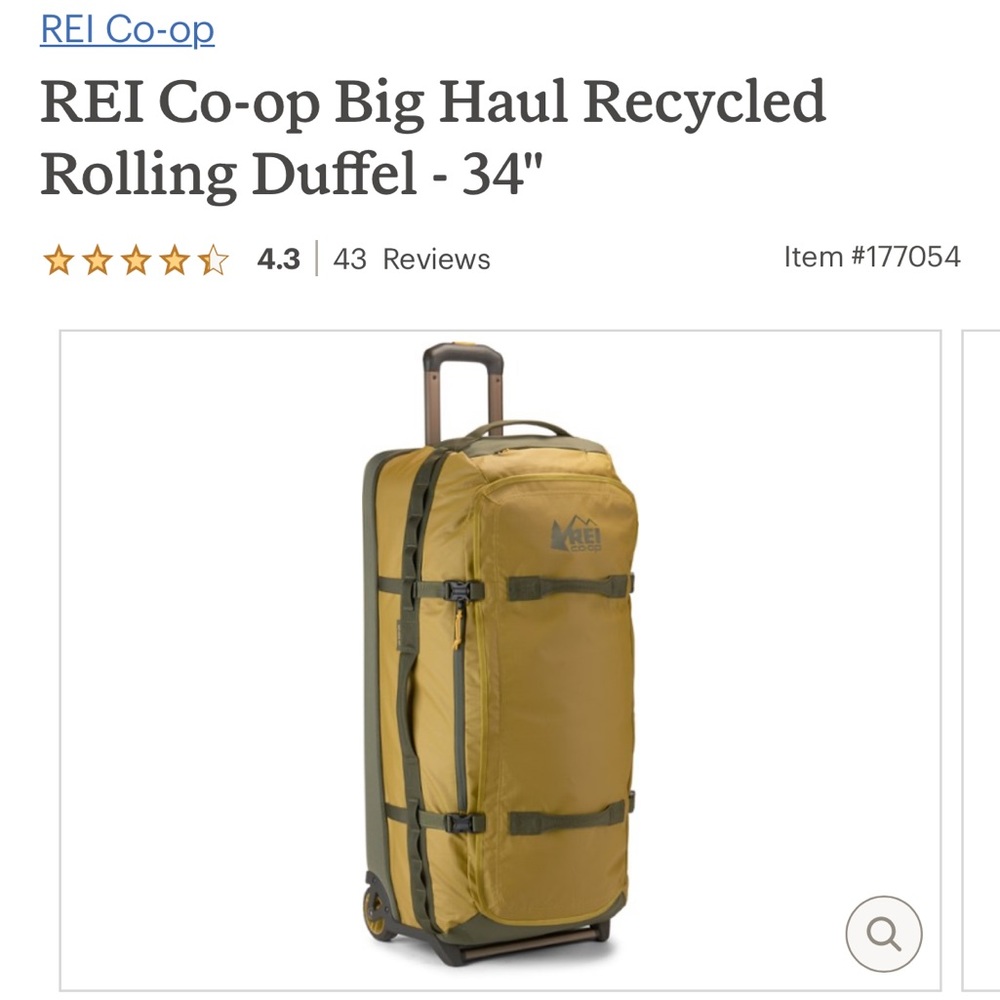 Rei CoOp Big Haul Recycled Rolling Duffel 34 Gem